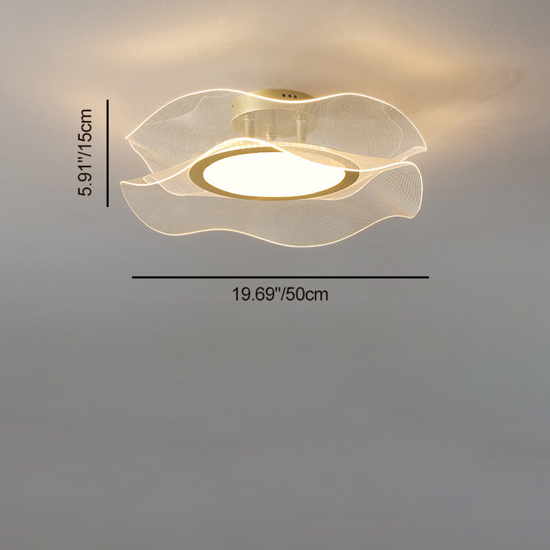 Modern Luxury Flower Metal Aluminum Acrylic LED Semi-Flush Mount Ceiling Light For Bedroom