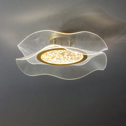 Modern Luxury Flower Metal Aluminum Acrylic LED Semi-Flush Mount Ceiling Light For Bedroom