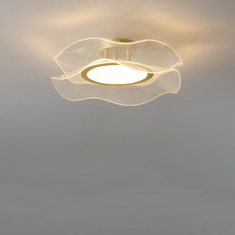 Modern Luxury Flower Metal Aluminum Acrylic LED Semi-Flush Mount Ceiling Light For Bedroom