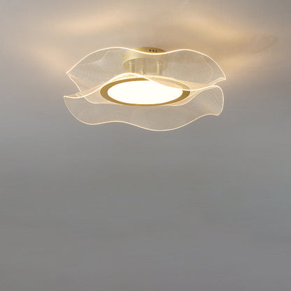 Modern Luxury Flower Metal Aluminum Acrylic LED Semi-Flush Mount Ceiling Light For Bedroom