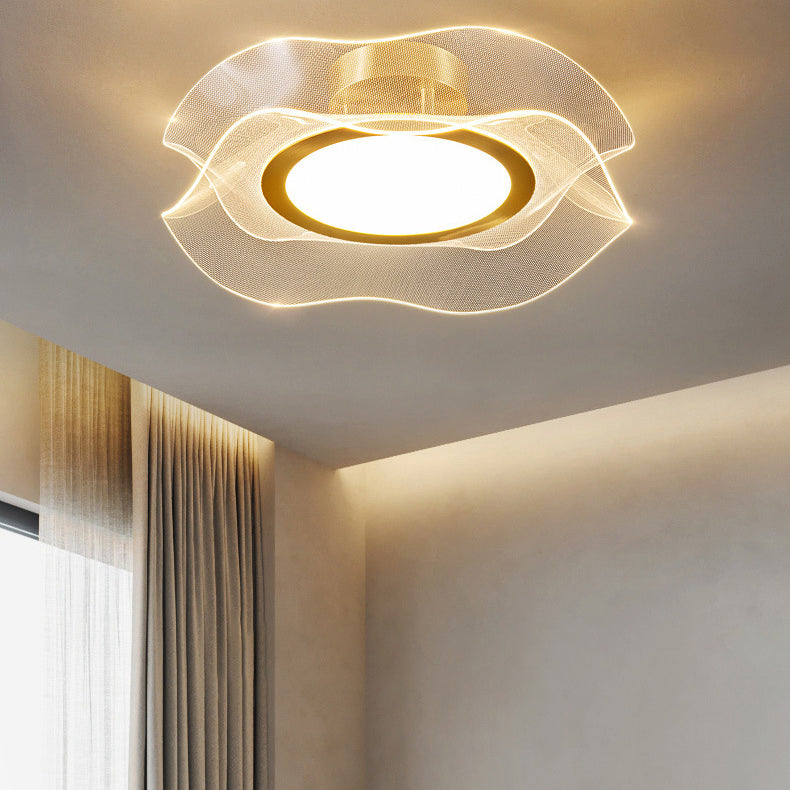Modern Luxury Flower Metal Aluminum Acrylic LED Semi-Flush Mount Ceiling Light For Bedroom