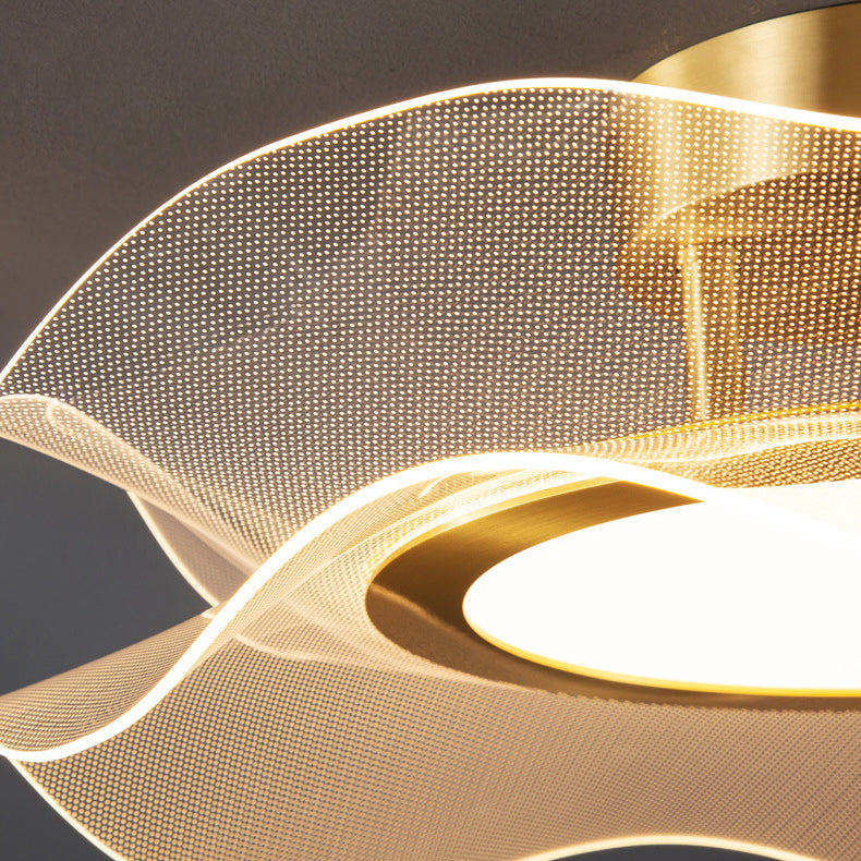 Modern Luxury Flower Metal Aluminum Acrylic LED Semi-Flush Mount Ceiling Light For Bedroom