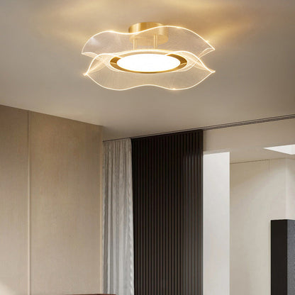 Modern Luxury Flower Metal Aluminum Acrylic LED Semi-Flush Mount Ceiling Light For Bedroom