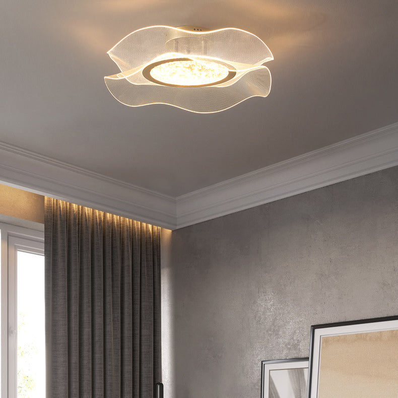 Modern Luxury Flower Metal Aluminum Acrylic LED Semi-Flush Mount Ceiling Light For Bedroom