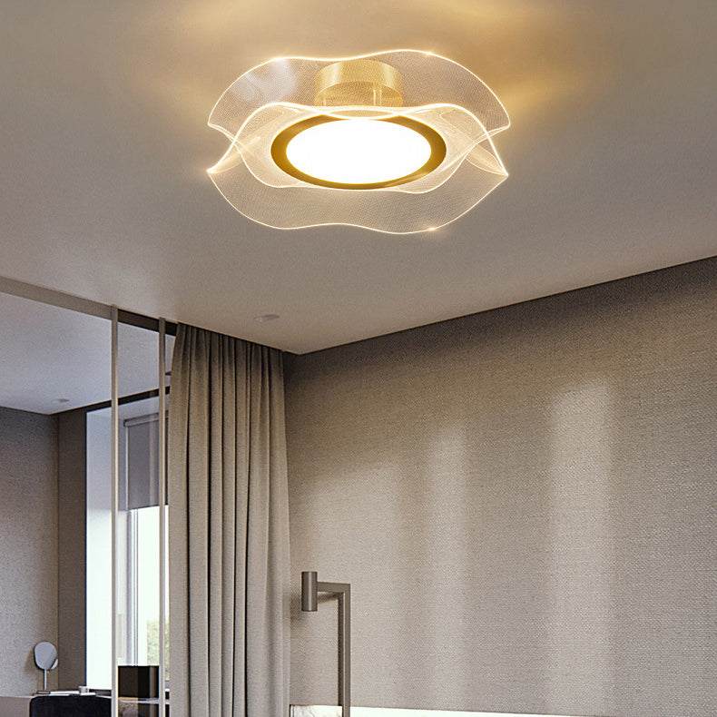 Modern Luxury Flower Metal Aluminum Acrylic LED Semi-Flush Mount Ceiling Light For Bedroom