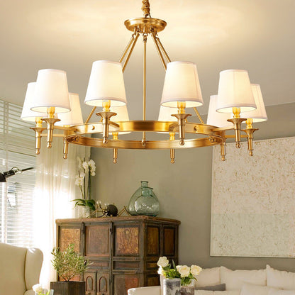 Traditional Rustic Cylinder Copper Fabric 5/6/8/10 Light Chandelier For Living Room