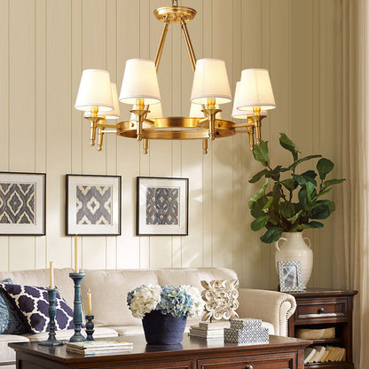 Traditional Rustic Cylinder Copper Fabric 5/6/8/10 Light Chandelier For Living Room