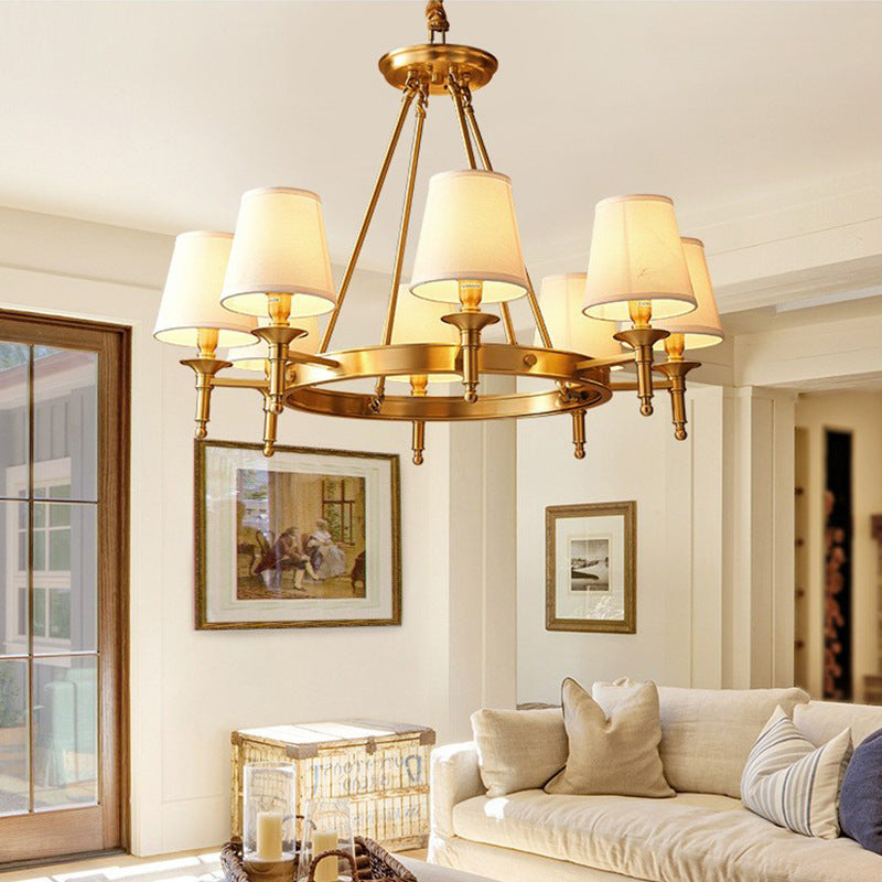 Traditional Rustic Cylinder Copper Fabric 5/6/8/10 Light Chandelier For Living Room