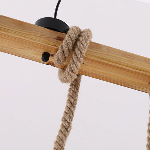 Traditional Rustic Cage Iron Rope Solid Wood 3/5 Light Chandelier Island Light For Dining Room