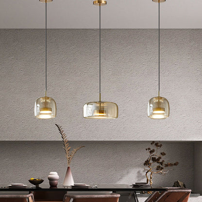 Contemporary Scandinavian Cylinder Iron Glass 1-Light Pendant Light For Bedroom