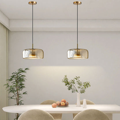 Contemporary Scandinavian Cylinder Iron Glass 1-Light Pendant Light For Bedroom