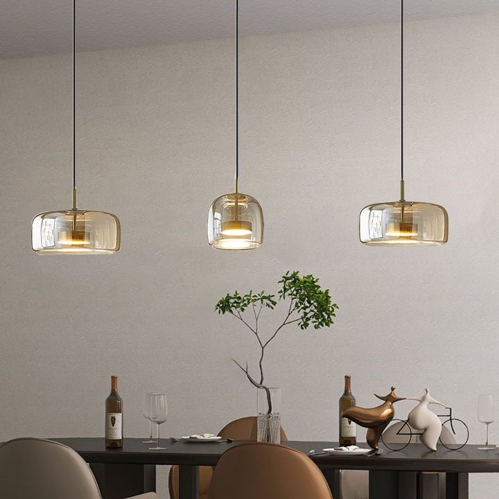 Contemporary Scandinavian Cylinder Iron Glass 1-Light Pendant Light For Bedroom