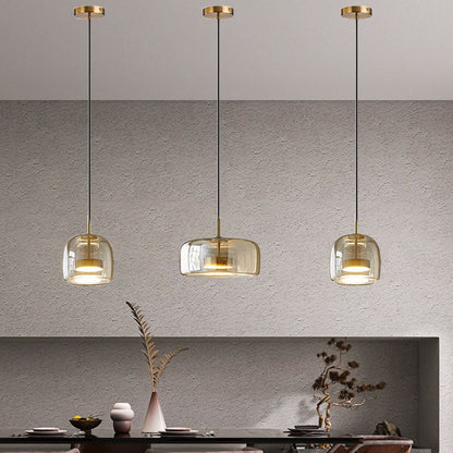 Contemporary Scandinavian Cylinder Iron Glass 1-Light Pendant Light For Bedroom