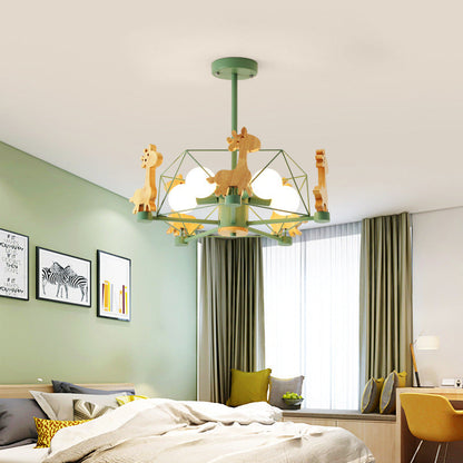 Contemporary Creative Kids Pinwheel Metal Wood 5-Light Semi-Flush Mount Ceiling Light For Bedroom