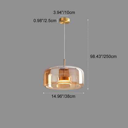 Contemporary Scandinavian Cylinder Copper Glass LED Pendant Light For Living Room