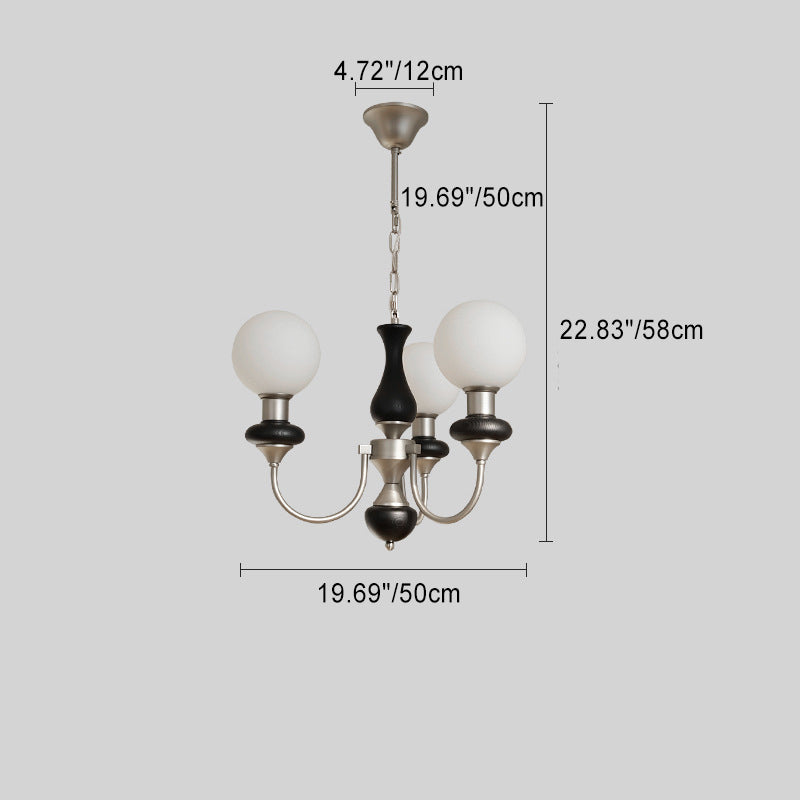 Traditional French Globe Iron Ash Wood Glass 3/6/8 Light Chandelier For Living Room