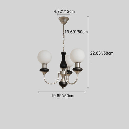 Traditional French Globe Iron Ash Wood Glass 3/6/8 Light Chandelier For Living Room