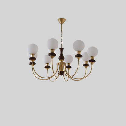 Traditional French Globe Iron Ash Wood Glass 3/6/8 Light Chandelier For Living Room