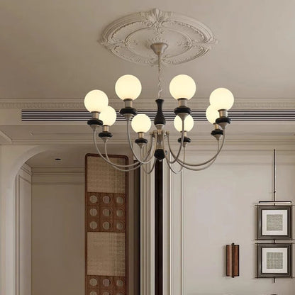 Traditional French Globe Iron Ash Wood Glass 3/6/8 Light Chandelier For Living Room