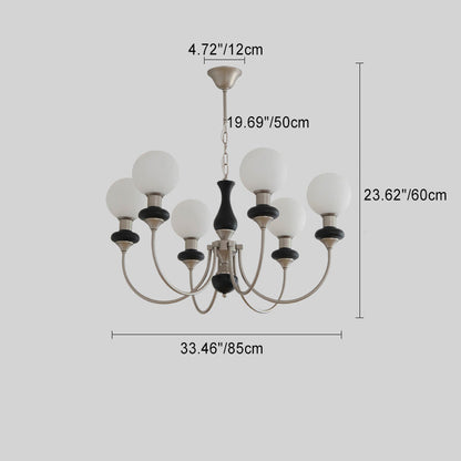 Traditional French Globe Iron Ash Wood Glass 3/6/8 Light Chandelier For Living Room