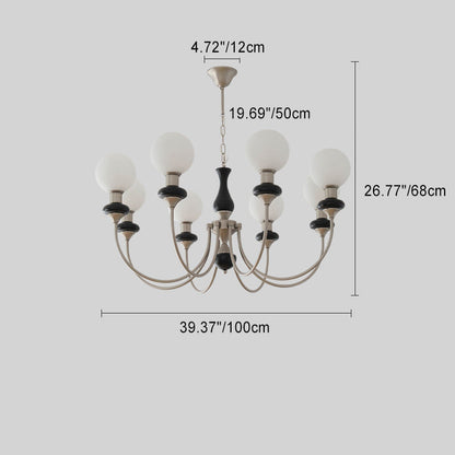 Traditional French Globe Iron Ash Wood Glass 3/6/8 Light Chandelier For Living Room