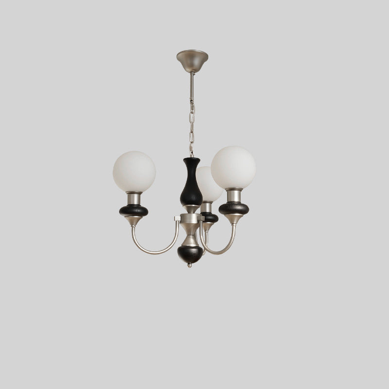 Traditional French Globe Iron Ash Wood Glass 3/6/8 Light Chandelier For Living Room