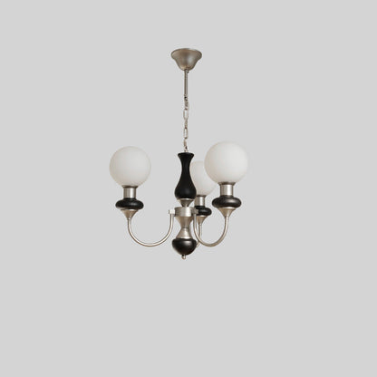 Traditional French Globe Iron Ash Wood Glass 3/6/8 Light Chandelier For Living Room