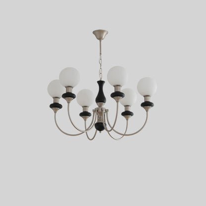 Traditional French Globe Iron Ash Wood Glass 3/6/8 Light Chandelier For Living Room