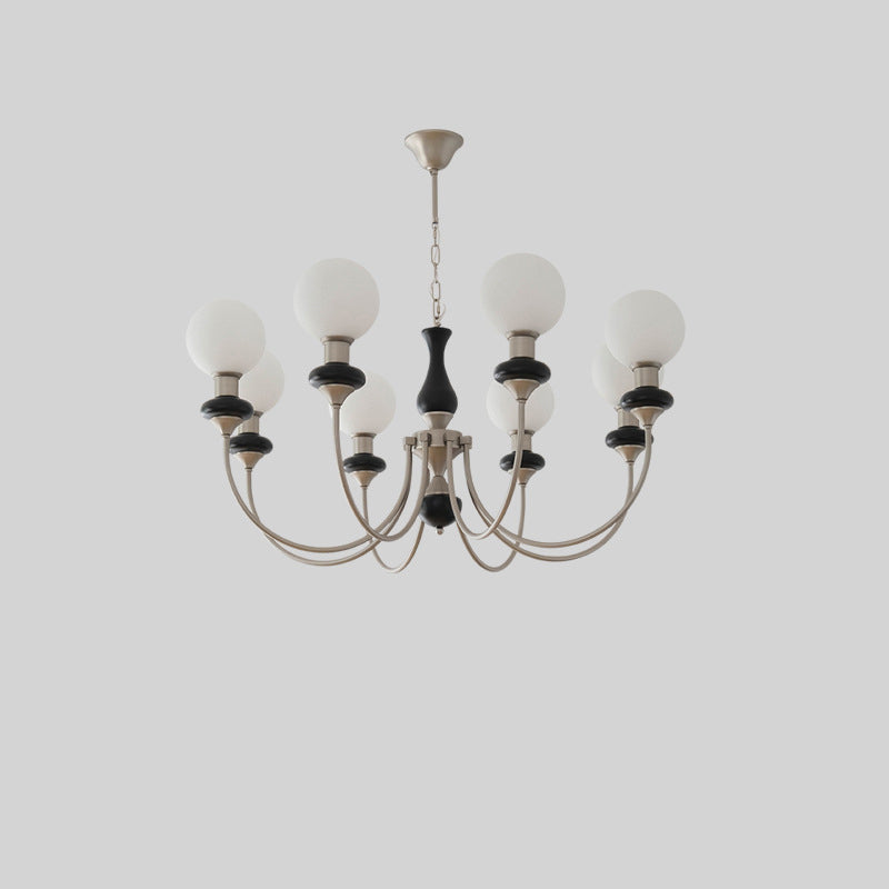 Traditional French Globe Iron Ash Wood Glass 3/6/8 Light Chandelier For Living Room