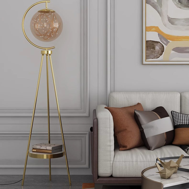 Contemporary Creative Spherical Glass Metal LED Standing Floor Lamp For Living Room