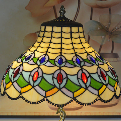 Traditional Tiffany Peacock Dome Copper Glass 1-Light Table Lamp For Bedroom