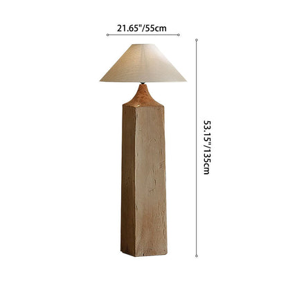 Traditional Japanese Cone Solid Wood Linen 1-Light Standing Floor Lamp For Living Room