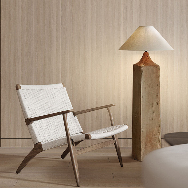 Traditional Japanese Cone Solid Wood Linen 1-Light Standing Floor Lamp For Living Room