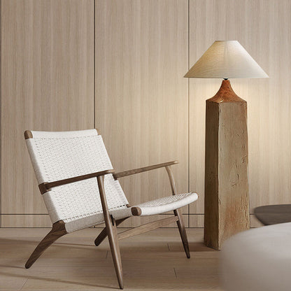 Traditional Japanese Cone Solid Wood Linen 1-Light Standing Floor Lamp For Living Room