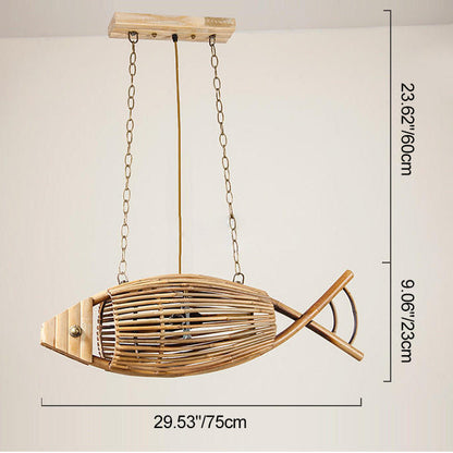 Contemporary Creative Fish Bamboo Solid Wood 2-Light Chandelier Island Light For Dining Room
