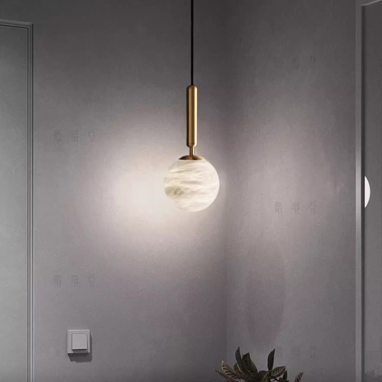 Modern Luxury Globe Metal Marble LED Pendant Light For Bedroom