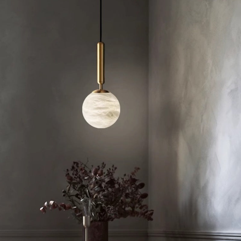Modern Luxury Globe Metal Marble LED Pendant Light For Bedroom