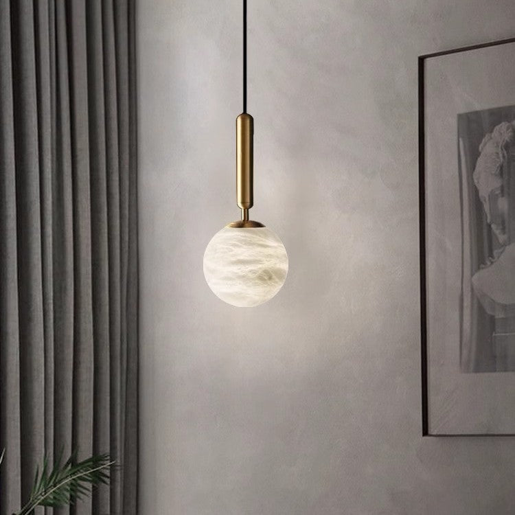 Modern Luxury Globe Metal Marble LED Pendant Light For Bedroom
