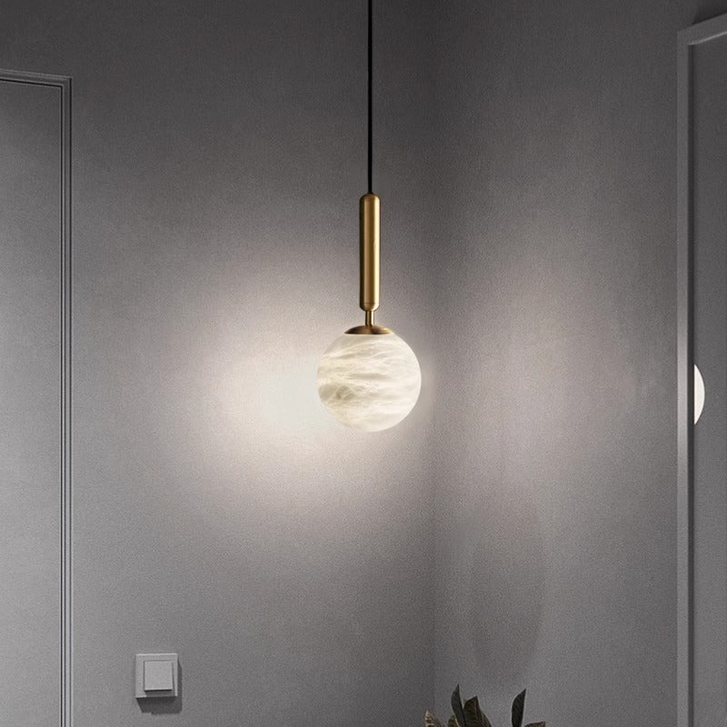Modern Luxury Globe Metal Marble LED Pendant Light For Bedroom