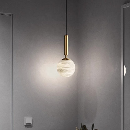 Modern Luxury Globe Metal Marble LED Pendant Light For Bedroom