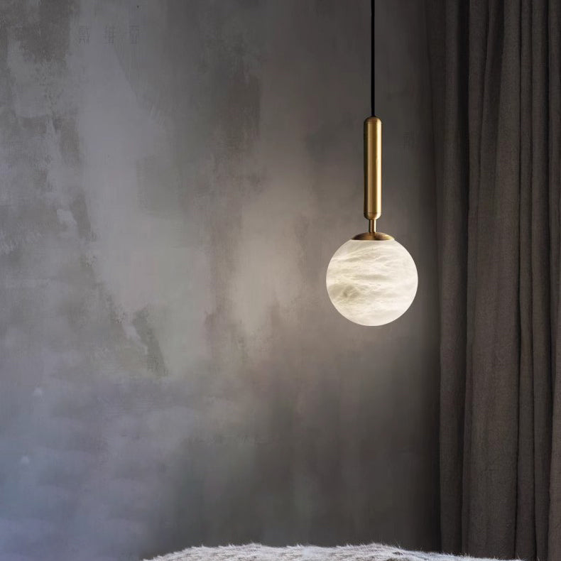 Modern Luxury Globe Metal Marble LED Pendant Light For Bedroom
