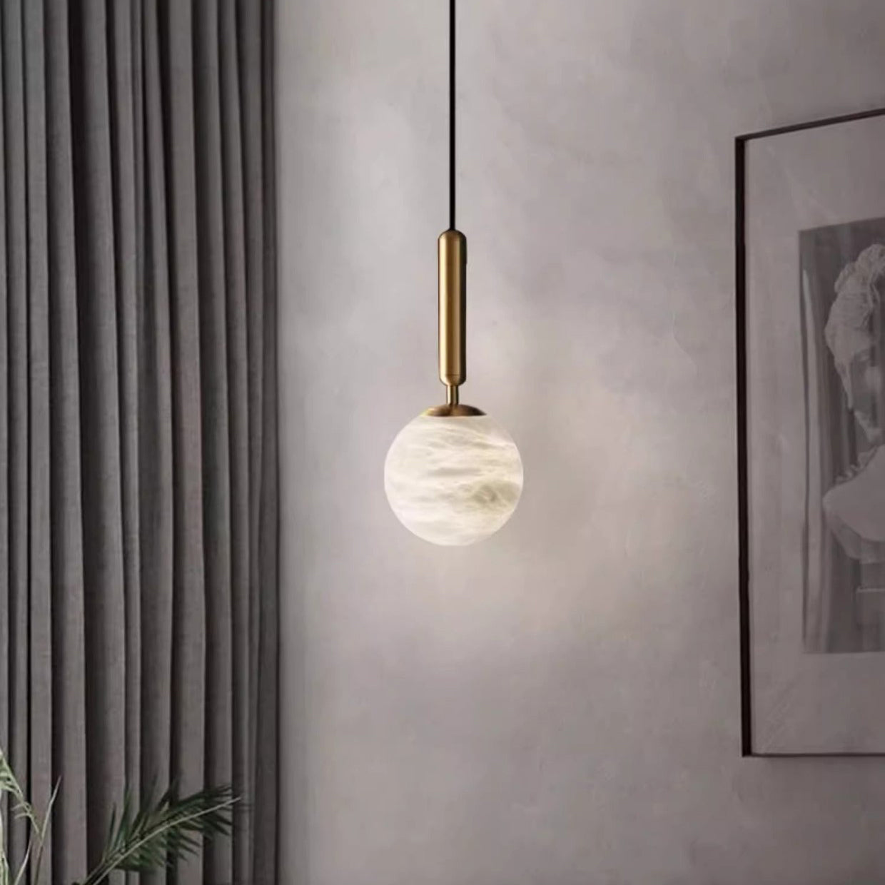 Modern Luxury Globe Metal Marble LED Pendant Light For Bedroom