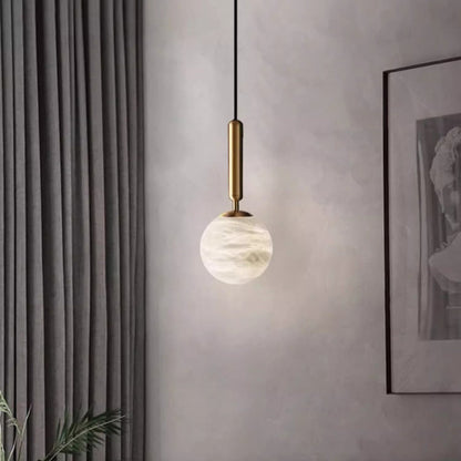Modern Luxury Globe Metal Marble LED Pendant Light For Bedroom