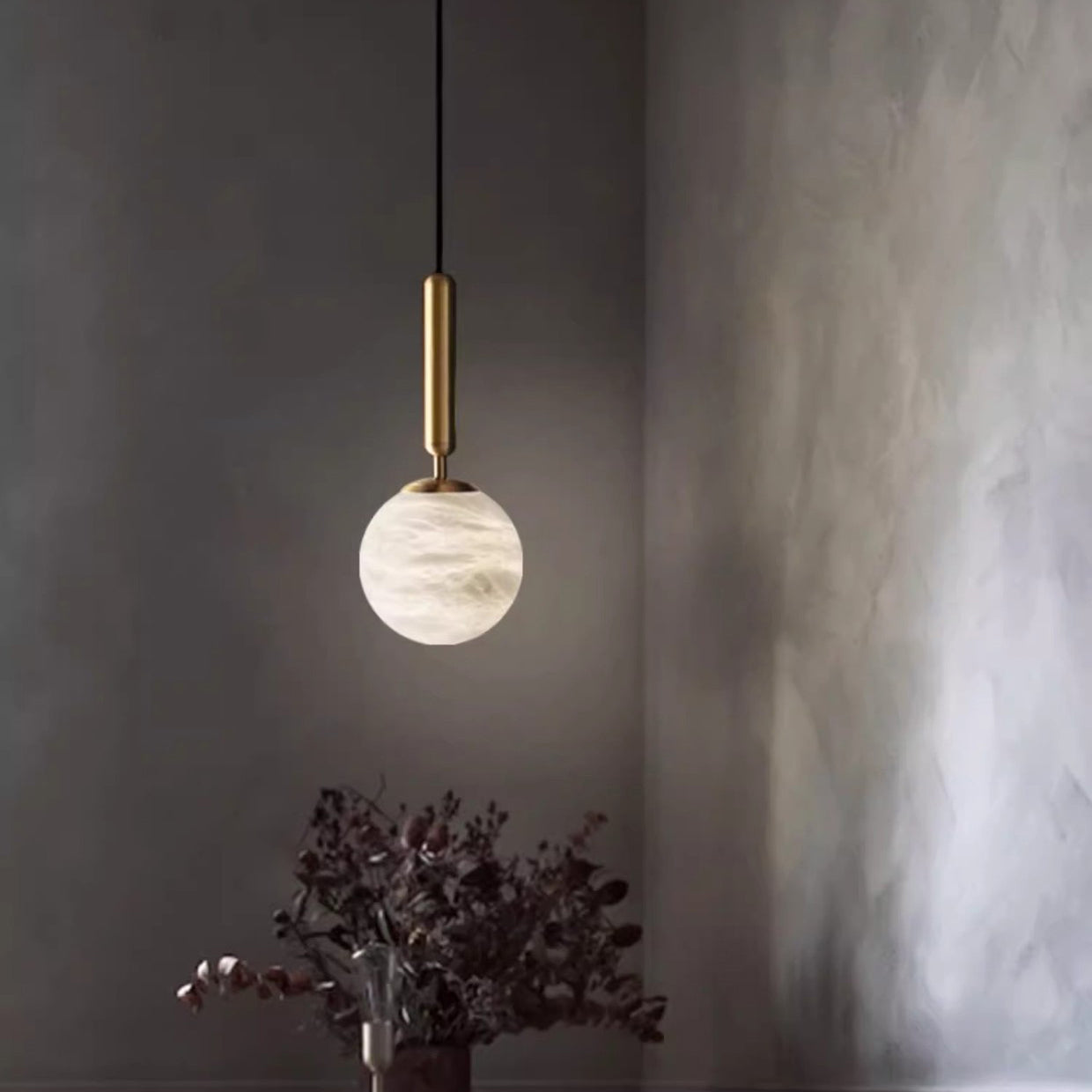 Modern Luxury Globe Metal Marble LED Pendant Light For Bedroom