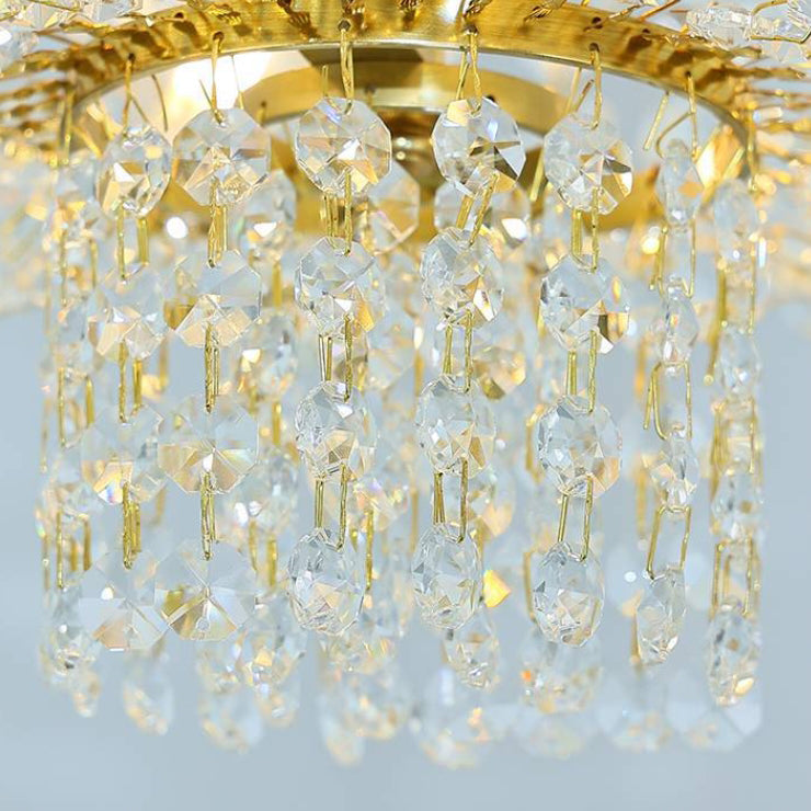 Traditional French Dome Copper Crystal 4-Light Flush Mount Ceiling Light For Living Room
