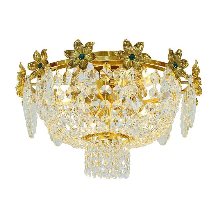 Traditional French Dome Copper Crystal 4-Light Flush Mount Ceiling Light For Living Room