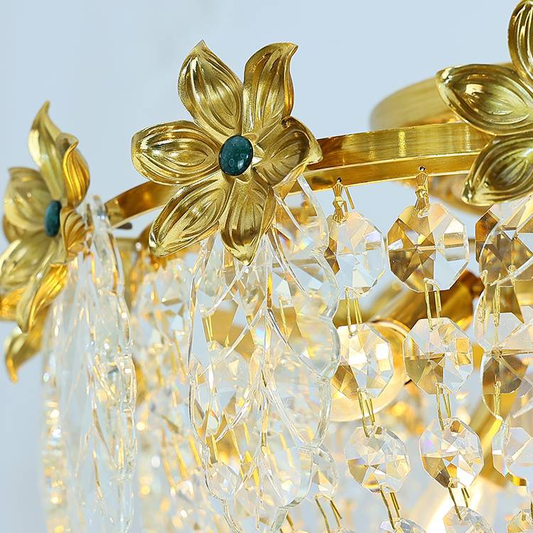 Traditional French Dome Copper Crystal 4-Light Flush Mount Ceiling Light For Living Room