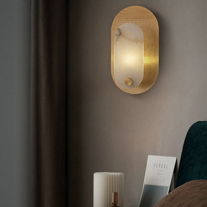 Modern Luxury Oval Copper Marble 1-Light Wall Sconce Lamp For Living Room