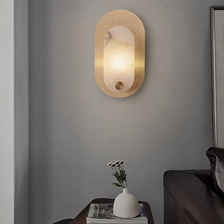 Modern Luxury Oval Copper Marble 1-Light Wall Sconce Lamp For Living Room