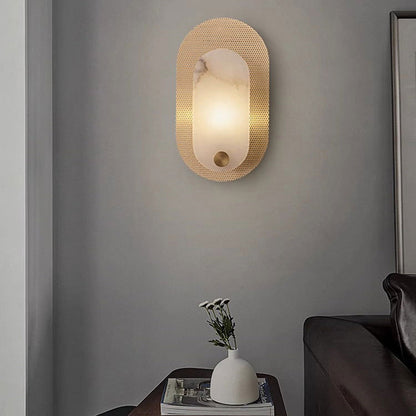 Modern Luxury Oval Copper Marble 1-Light Wall Sconce Lamp For Living Room
